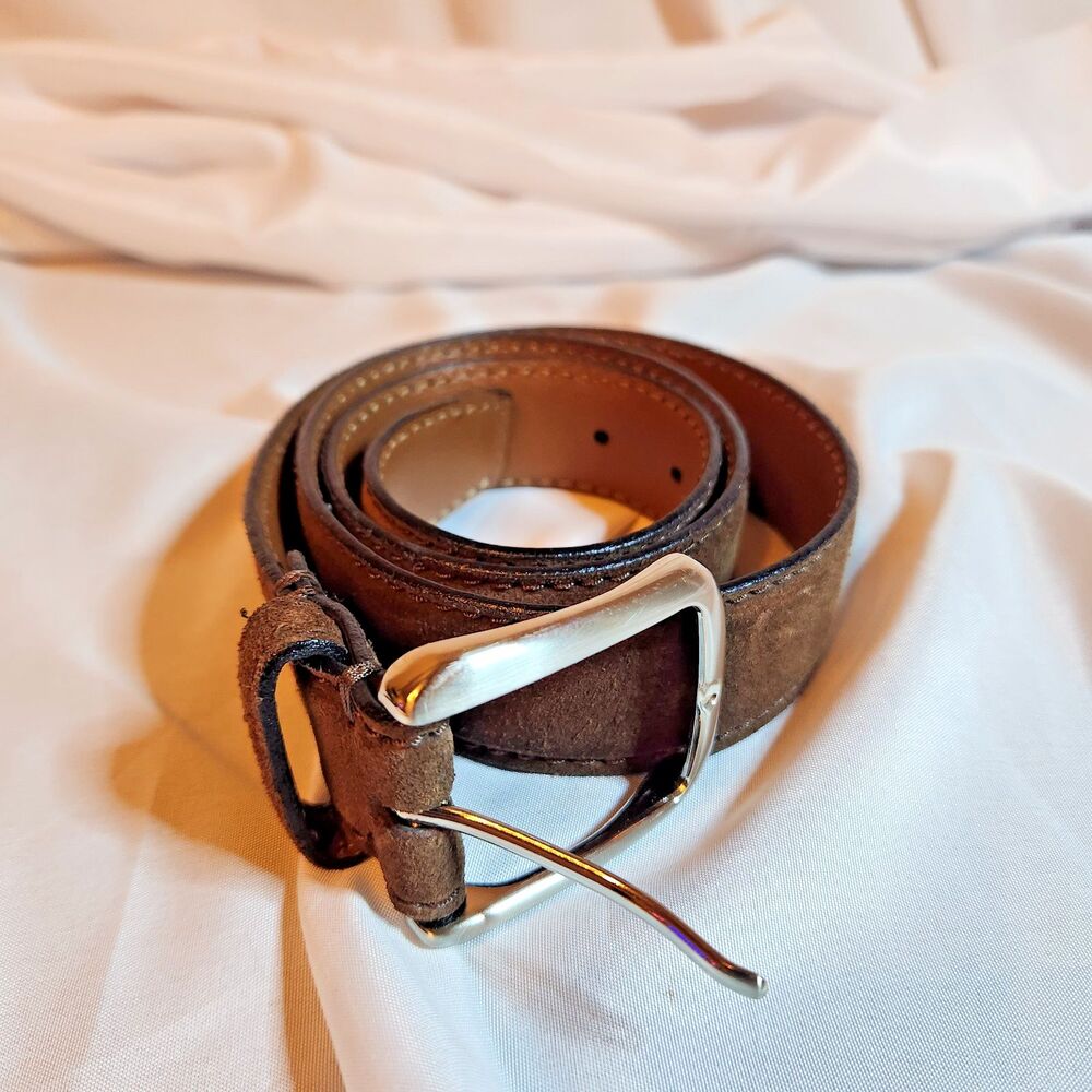Maker & Company Mens 34 Brown Suede Italian Leather Belt Made in Italy 34/85